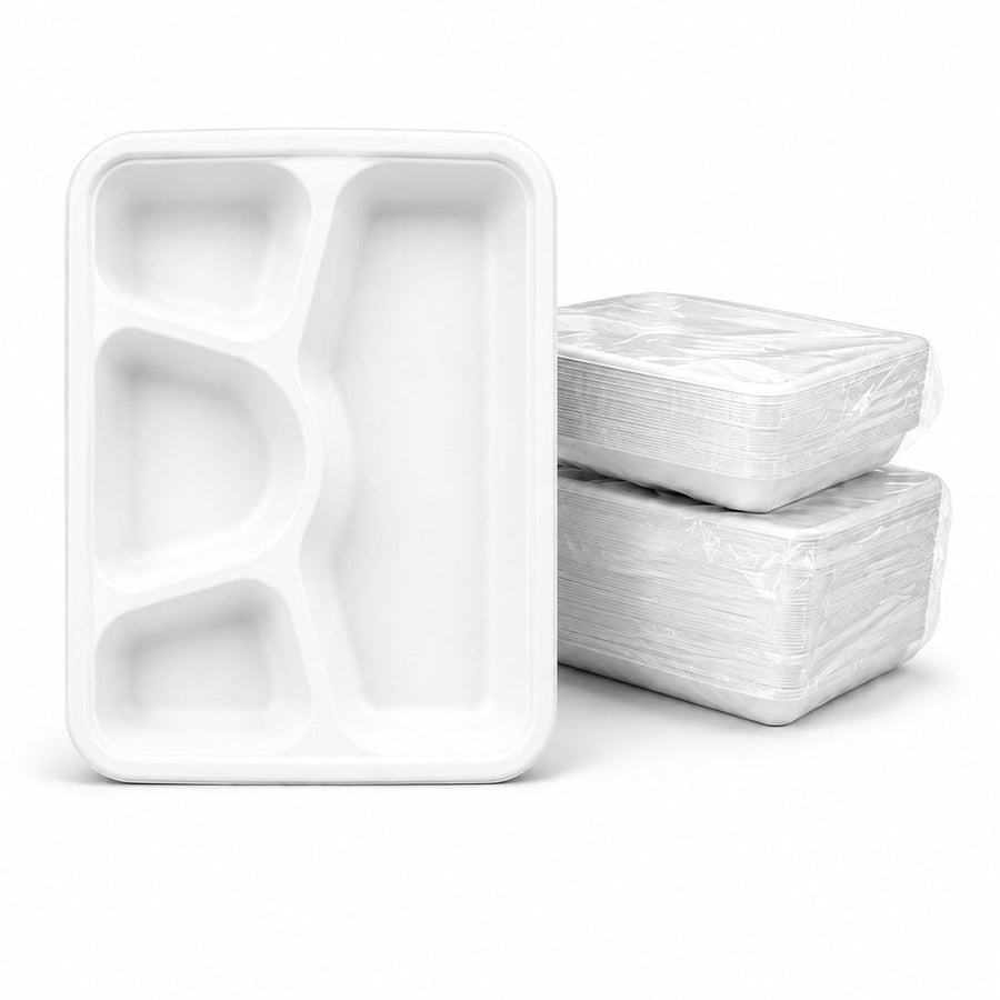 Compostable bagasse food trays for Christmas market and winter event stalls