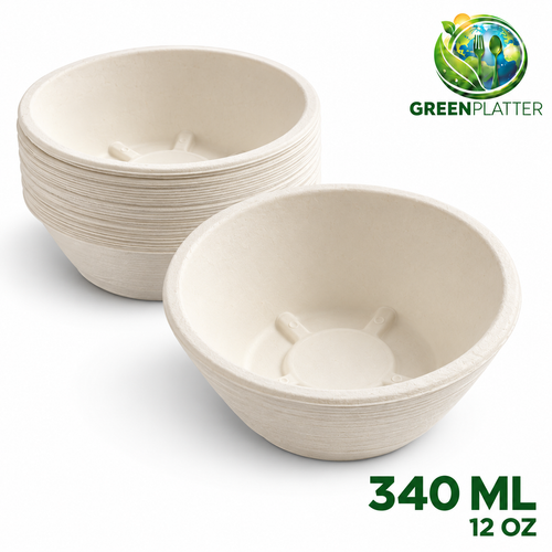 Greenplatter 340ml bagasse bowls with stack