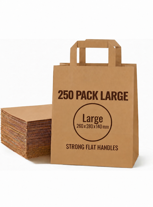 Large brown paper bags, pack of 250, 260 × 280 × 140 mm