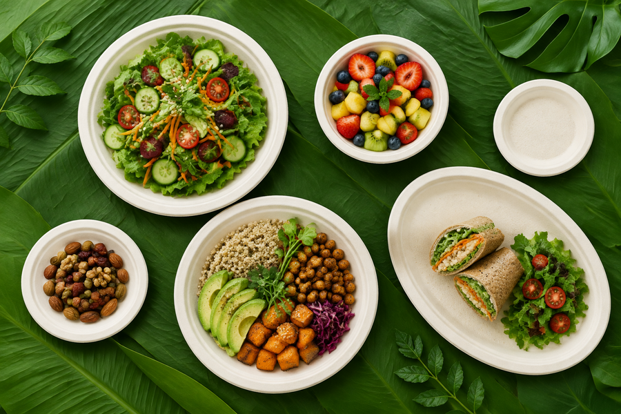 Selection of bagasse plates in different sizes