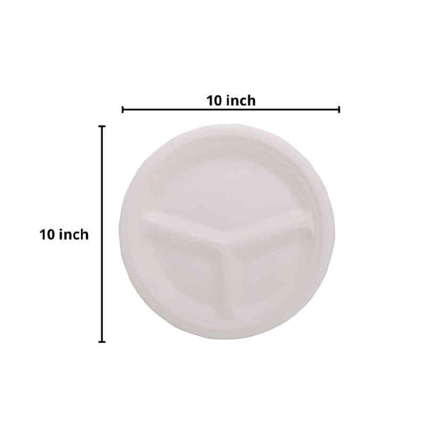 Eco Friendly Biodegradable Compostable Green Platter 9/10 inch 3 Compartment Round Plate (made from Sugarcane Bagasse)