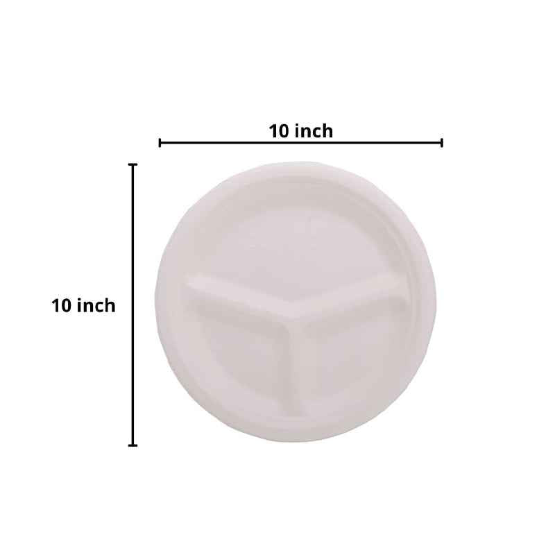 Eco Friendly Biodegradable Compostable Green Platter 9/10 inch 3 Compartment Round Plate (made from Sugarcane Bagasse)