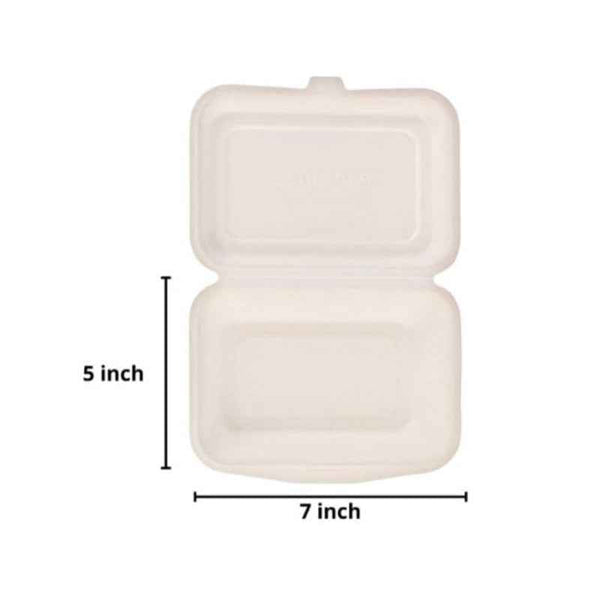Eco-Friendly Biodegradable Compostable Green Platter - 600ml Bagasse Clamshell Box (7"x5"x3" (