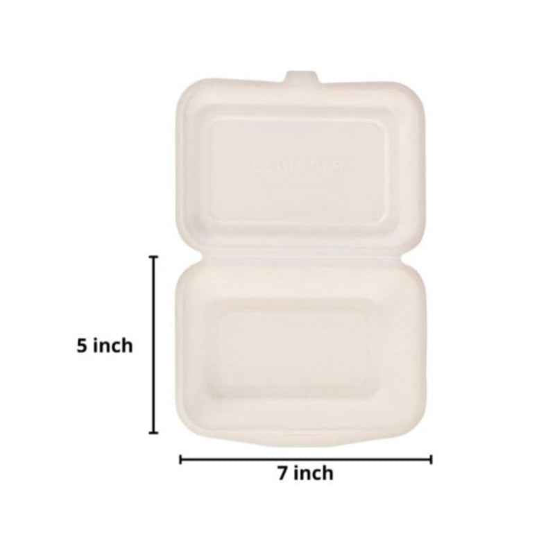 Eco-Friendly Biodegradable Compostable Green Platter - 600ml Bagasse Clamshell Box (7"x5"x3" (