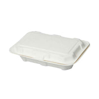 Large 9 x 6 inch compostable clamshell box for generous takeaway mains