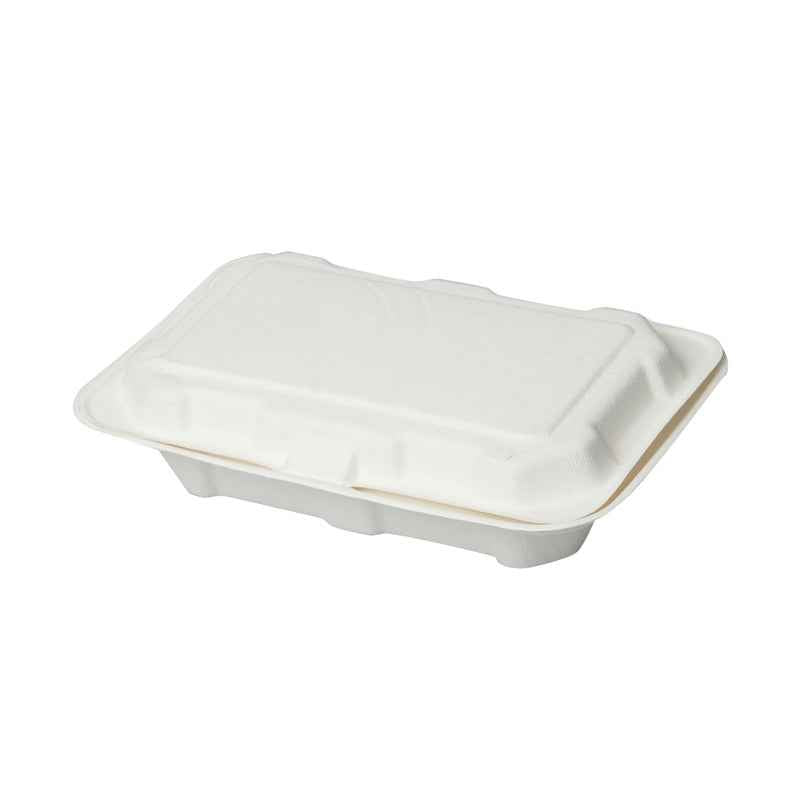 Eco Friendly Biodegradable Compostable Green Platter 1000 ml Bagasse Clamshell Box – Size 9 inch x 6 inch x 3 inch (made from Sugarcane Bagasse)