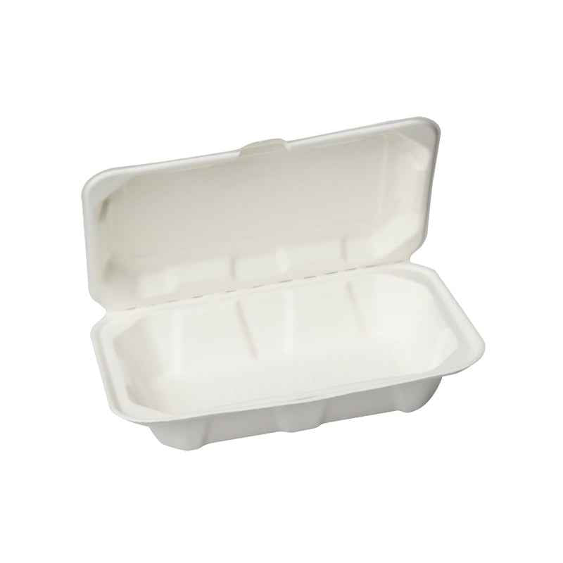 Eco Friendly Biodegradable Compostable Green Platter 1000 ml Bagasse Clamshell Box – Size 9 inch x 6 inch x 3 inch (made from Sugarcane Bagasse)