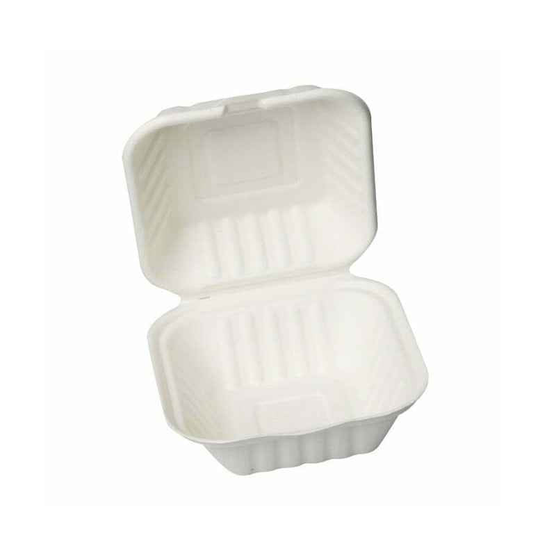 Eco Friendly Biodegradable Compostable Green Platter 450 ml Bagasse Clamshell Box – Size 6 inch x 6 inch x 3 inch (made from Sugarcane Bagasse)