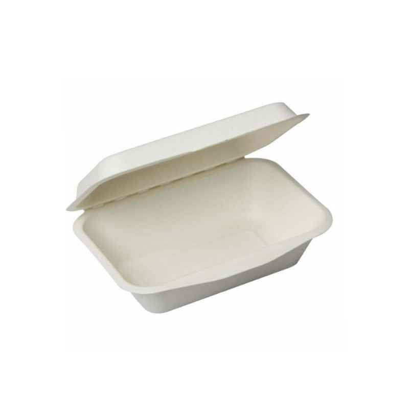 Eco-Friendly Biodegradable Compostable Green Platter - 600ml Bagasse Clamshell Box (7"x5"x3" - Made from Sugarcane Bagasse)