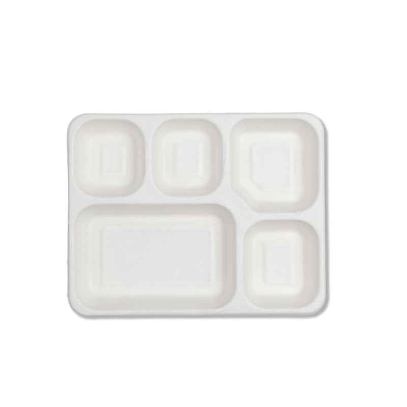 Green Platter 5 Compartment Bagasse Tray – Size 11 inch x 9 inch x 1.5 inch Eco Friendly Biodegradable Compostable