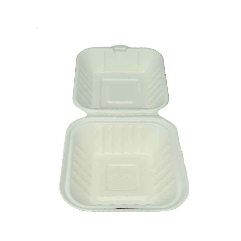 Eco Friendly Biodegradable Compostable Green Platter 450 ml Bagasse Clamshell Box – Size 6 inch x 6 inch x 3 inch (made from Sugarcane Bagasse)