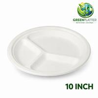 10 inch three compartment bagasse plate with Greenplatter logo