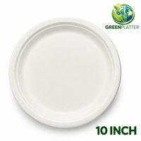 Greenplatter 10 inch round bagasse plate on white background