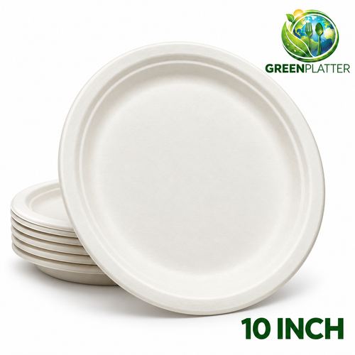 Greenplatter 10 inch round dinner plates with stack