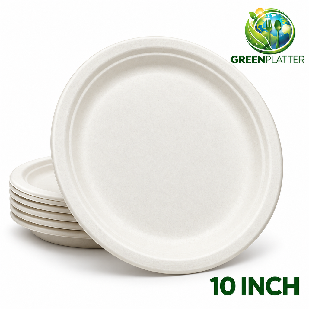 Greenplatter 10 inch round dinner plates with stack