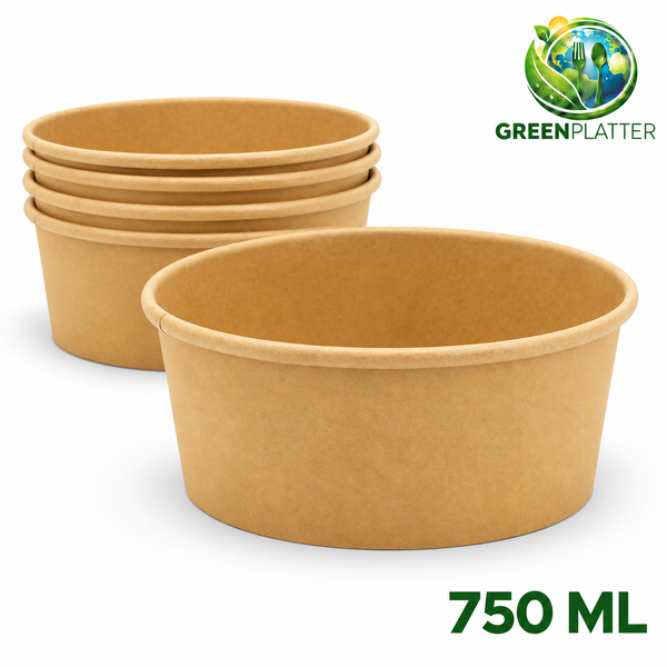Greenplatter 750ml kraft deli bowls with stack