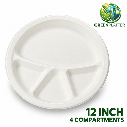 Greenplatter 12 inch 4 compartment bagasse plate