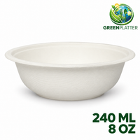 Greenplatter 240ml bagasse bowl on white background