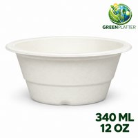 Greenplatter 340ml 12oz white bagasse round bowl