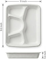Four-compartment tray showing 11 x 9.5 inch dimensions and 1.5 inch overall depth