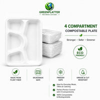 Green Platter four-compartment tray feature graphic with neutral pack presentation