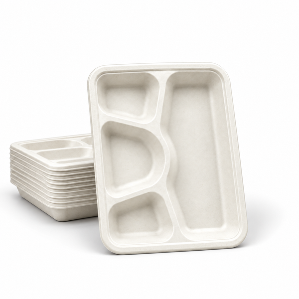 Greenplatter 4 compartment bagasse trays with stack