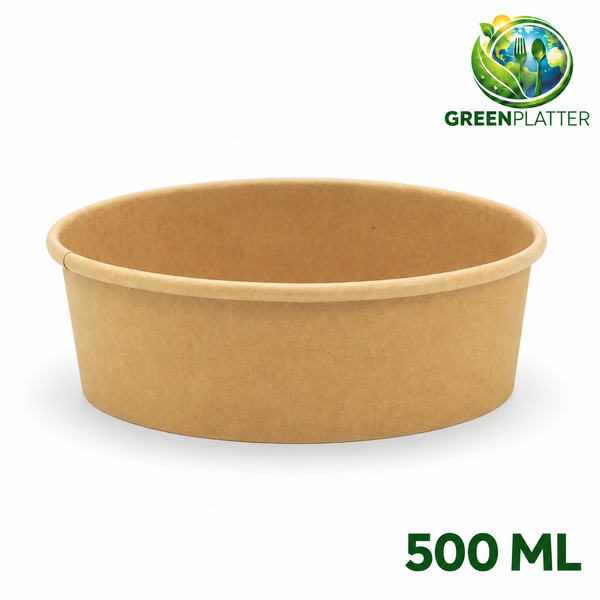 Greenplatter 500ml brown kraft round deli bowl