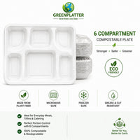 Green Platter six-compartment tray feature graphic with neutral pack presentation