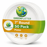 Green Platter 7 inch round plates with a 50-pack label