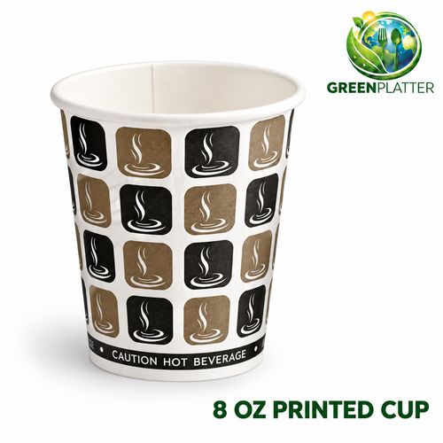 Greenplatter 8oz Single Wall Paper Cups – 300gsm on white background