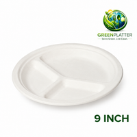 9 inch round three compartment bagasse plate, Greenplatter