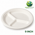 9 Inch 3 Compartment Compostable Bagasse Plates