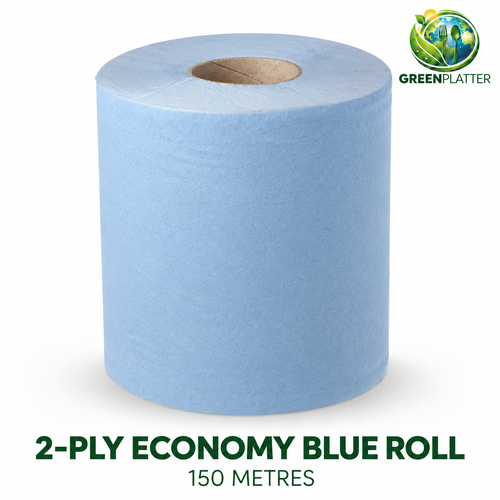 Greenplatter 2-ply economy blue roll, 150 metres