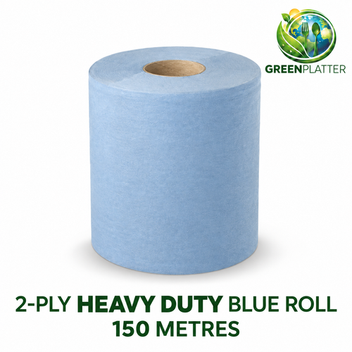 Greenplatter 2-ply heavy duty blue roll, 150 metres