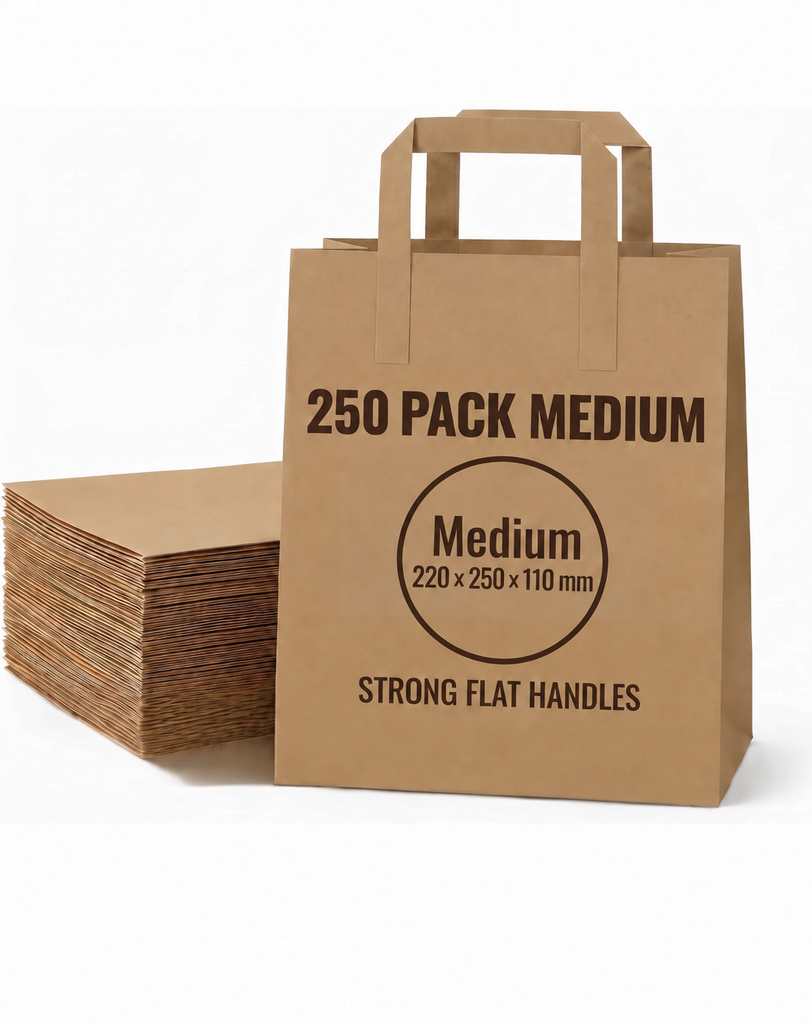 Medium brown paper bags, pack of 250, 220 × 250 × 110 mm