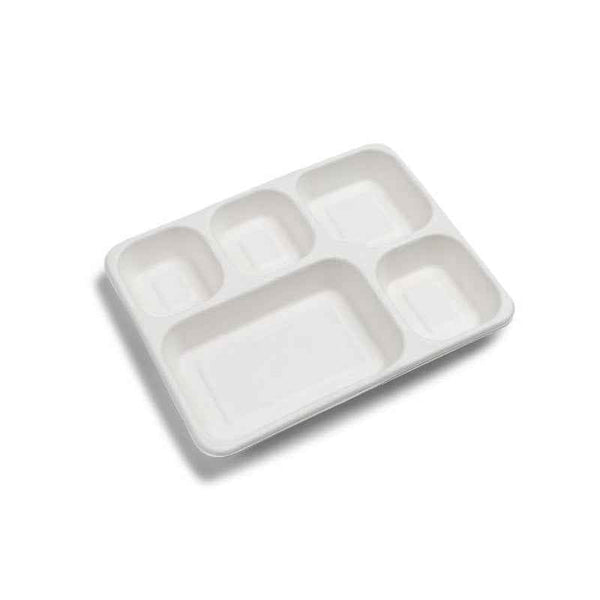 Green Platter 5 Compartment Bagasse Tray – Size 11 inch x 9 inch x 1.5 inch Eco Friendly Biodegradable Compostable